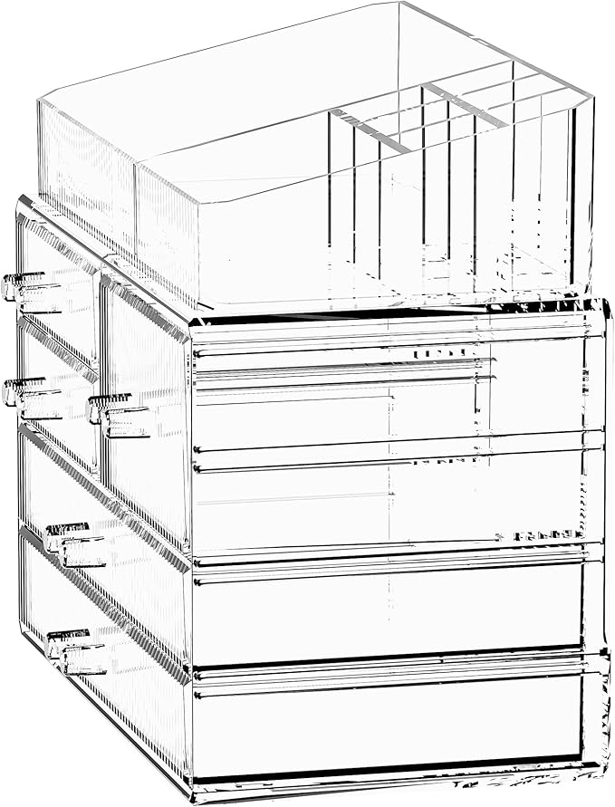 ZHIAI Stackable Storage Drawers, Acrylic Bathroom Counter Organizer Clear Makeup Organizers for Vanity, Kitchen Cabinets, Bathroom, Undersink, Home Organization and Storage (2Top 3 Drawers,)