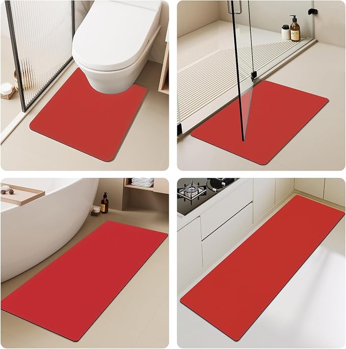 TYUU Christmas Bath Mat, Red Bathroom Rugs Non Slip Washable Thin Absorbent Bath Mat Fits Under Door Bathroom Floor Mat Perfect for Bath, Shower, or Sink 36"x48" Red