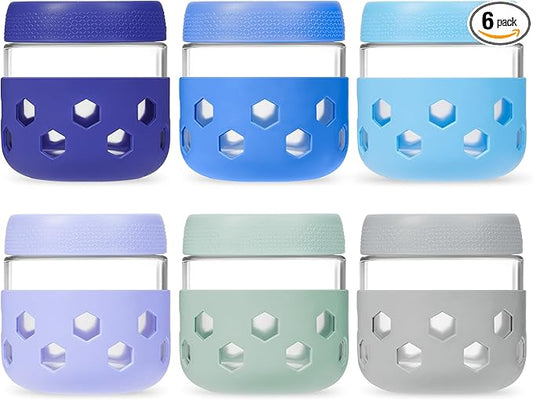 Gemice 6-Pack 10 oz Overnight Oats Containers with Lids and Silicone Sleeves, Glass Mason Jars with Airtight Lid, Dishwasher Safe, Wide Mouth Chia Seed Pudding Meal Prep Jar for Yogurt Berries Snack