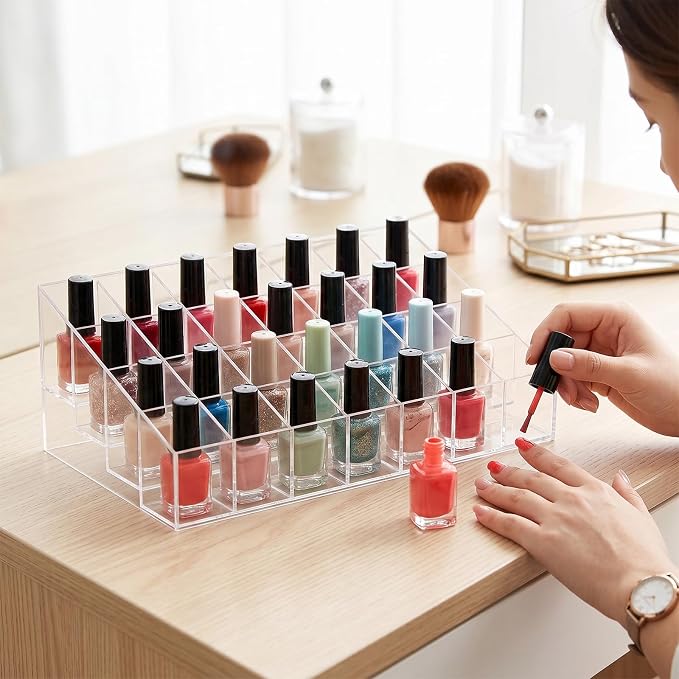 Nail Polish Organizer Holder,36 Slots Nail Organizer Rack, Clear Acrylic Nail Polish Storage Shelves,6-Tier Nail Polish Display Stand for Vanity, Bathroom Counter, Dresser,Salon,(1 Pack)