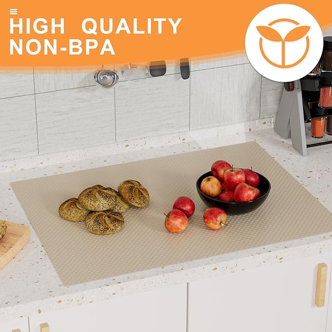 FLPMIX Shelf Liners for Kitchen Cabinets: 23 inch Wide Large Waterproof Under Sink Mat - Khaki Non-Adhesive Easy to Cut Drawer Liner for Pantry Shelves 23" W x 300" L