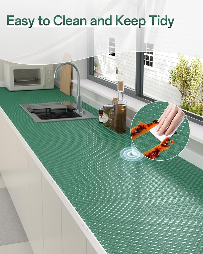 Shelf and Drawer Liner for Kitchen Cabinet, Non-Adhesive 12in x 120in Waterproof Contact Paper Refrigerator Liners Thickened Durable EVA Material Non Slip Mat for Dresser Cupboard Pantry Protector