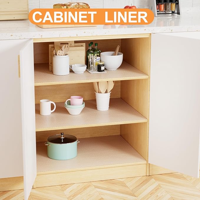 FLPMlX Clear Cabinet Shelf Liners: Waterproof Kitchen Drawer Liner 12"x 120" - Easy to Cut Non-Adhesive Bathroom Cupboard Mat for Pantry Shelves Refrigerator Translucent