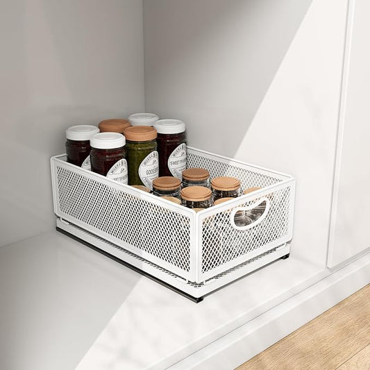 Pull out Cabinet Rack Organizers, No-Drill Slide Organizer Under Sink Organizer, Strong & Sturdy Expandable Cabinet Drawers, For Kitchen, Bathroom, Pantry(B,15.7*9.4*6.1inch/40*24*15.5cm)