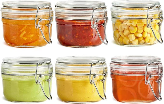 ComSaf 4oz Glass Spice Jars with Airtight Lids (Set of 6), Small Wire Clamp Mason Jars for Herbs, Honey, Jam & DIY Wedding Favors, 120ml Mini Glass Canisters for Pantry & Kitchen Organization