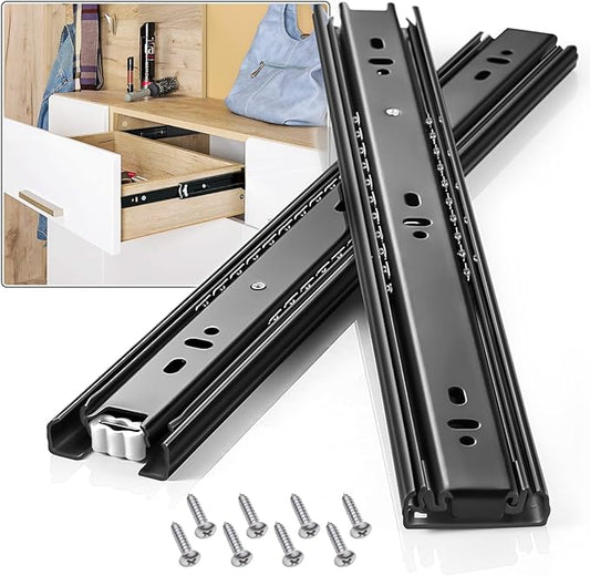 Drawer Slides 1 Pair Full Extension 10 12 14 16 18 20 22 24 inch Side Mount Rails Dresser Cabinet Bracket Replacement Ball Bearing Tracks Guide Metal Runner 100 LB (Basic-1 Pair, 16 Inch)