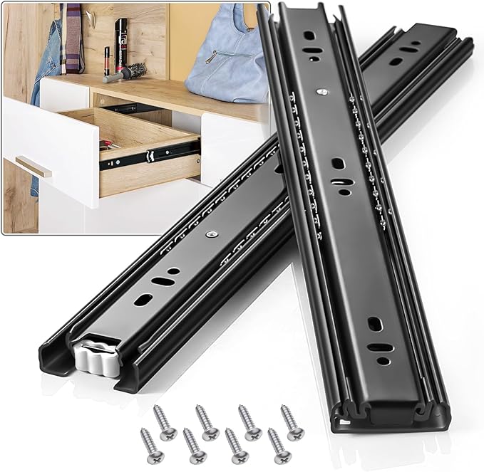 Drawer Slides 1 Pair Full Extension 10 12 14 16 18 20 22 24 inch Side Mount Rails Dresser Cabinet Bracket Replacement Ball Bearing Tracks Guide Metal Runner 100 LB (Basic-1 Pair, 22 Inch)