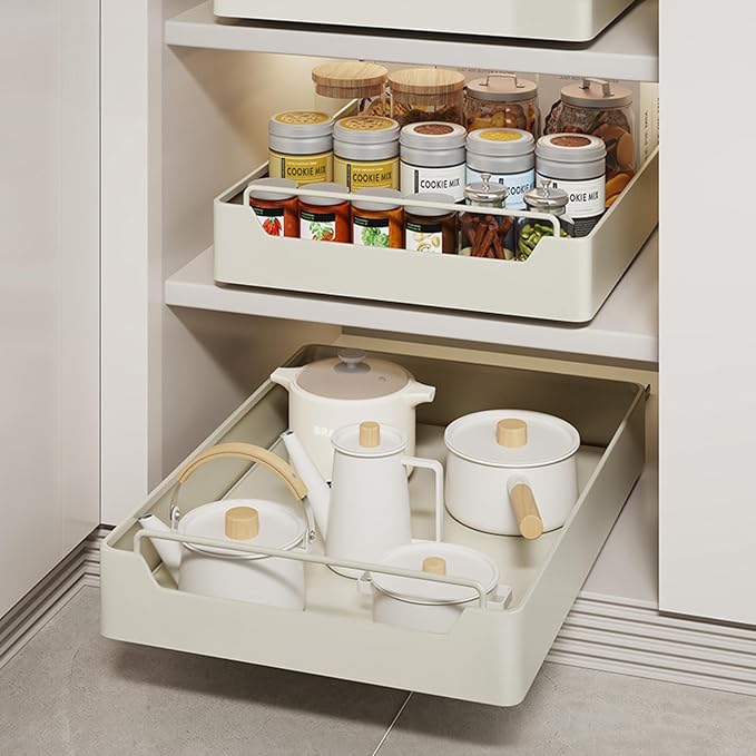 Pull-Out Cabinet Slide-Out Drawer Storage Shelf for Kitchen Cupboards Roll-Out Sliding Tray Easy No-Drill Installation Space-Saving Storage Solution