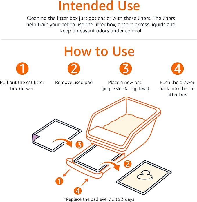 Amazon Basics Cat Pee Pads, Odor Control, Super Absorbent, Disposable, Universal Fit for Litter Box, Fresh Scent, Multi Cat, White/Purple, 80 Count