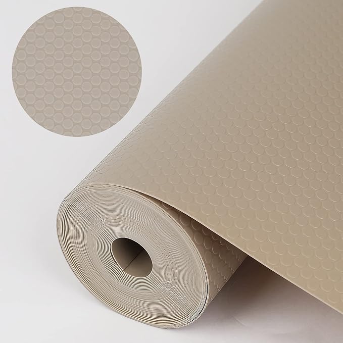 WochiTV Shelf Liner for Cabinets, Drawer 11.8 Inch x 4.9 Feet, Non Adhesive EVA Plastic Washable and Waterproof Mat for Kitchen, Pantry, Bathroom Closet, Cupboard, Drawer, Khaki
