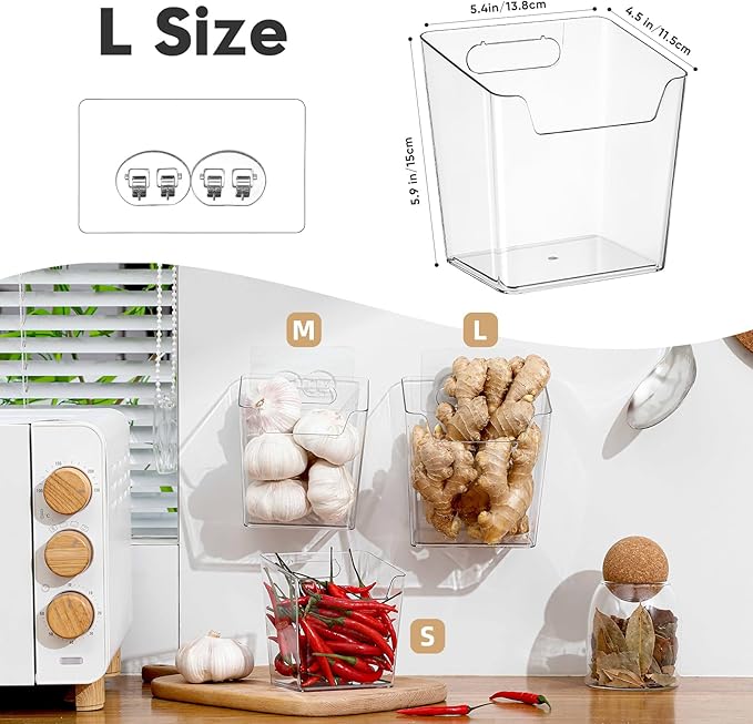 8-Pack Adhesive Cabinet Door Organizer Kitchen, Hanging Storage Bins, Stick on Small Wall Storage Container, Bathroom Floating Shelf Under Sink Caddy Spice Rack for Pantry Organizer, Office, Dorm