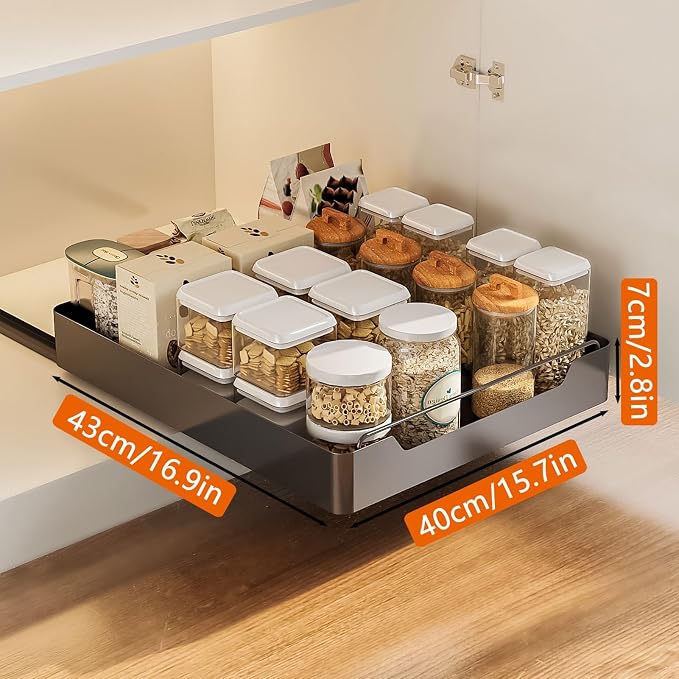 cupboardPull Out Drawer Kitchen Telescopic Drawer Retrofit Pull Slide Out Drawer with Handle Storage Shelves for Kitchen Cabinets with Adhesive Film Pull Out Drawer No Drilling