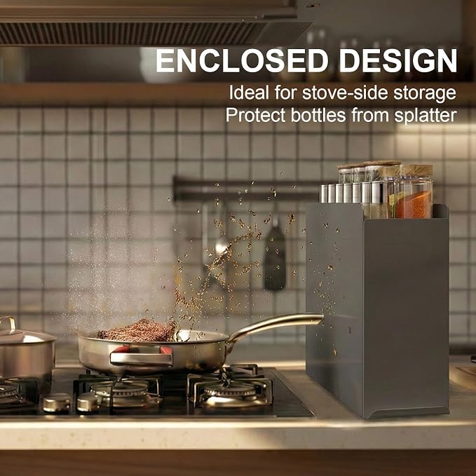 2 Tier No Assembly Pull Out Spice Rack Countertop, Sliding Drawer for Tall Bottles, with Magnetic Panels with Paper Towel Holder and 4 Hooks (Dark Grey, 2-Tier Dark Grey with Accessories)
