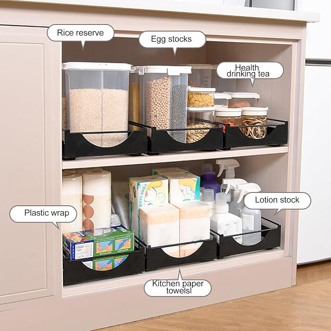 Pull Out Cabinet Organizer Smooth Sliding Silent Pantry Shelves Bathroom Wardrobe (M)