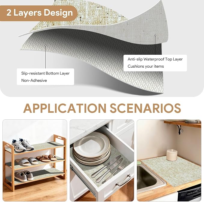 12'' X 120'' Beige Shelf Liner Drawer Liner for Kitchen Cabinet Non Adhesive, Strong Grip Anti Slip Cabinet Liners for Shelves, Oil-Proof Waterproof Cupboard Liner