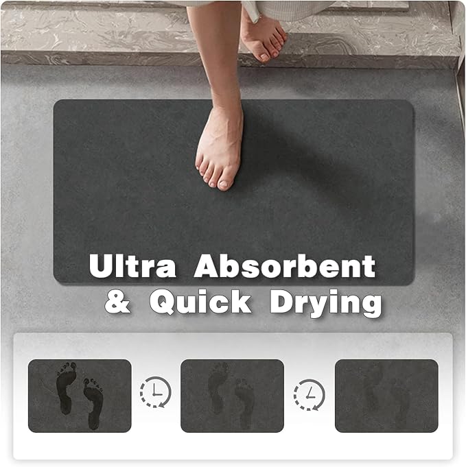 TYUU Bath Mat, Bathroom Rugs Non Slip Washable Thin Absorbent Quick Dry Bath Mat Fits Under Door Bathroom Floor Mat Perfect for Bath, Shower, or Sink 20"x48" Dark Grey