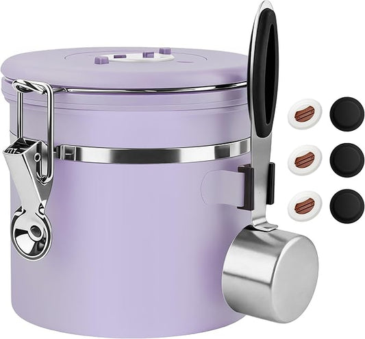 ShanSon Coffee Canister Airtight, Stainless Steel Bean Storage Container with Date Tracker & Scoop, Grounds Sugar Flour Tea Cereal Fits Kitchen Pantry, Ideal Gift for Coffee Lovers,12oz, Purple