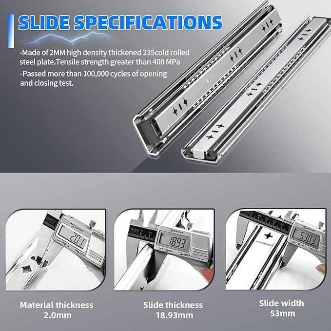 SLIDEWAY 260 Lbs Heavy Duty Drawer Slides 1 Pair 8 10 12 14 16 18 20 24 26 30 32 40 Inch Full Extension Ball Bearing Sliding Rails Cabinet Runners Tracks Tool Box Glides (53mm Wide)-30"