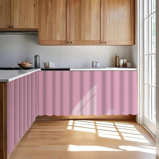Under Sink Curtain for Closet, Privacy Short Cabinet Curtain Self Stick Adhesive Desk Skirt for Kitchen Classroom, Pink, 39" W x 28" L
