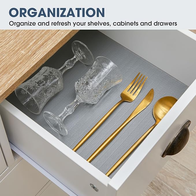 Drawer and Shelf Liner, Non-Slip Kitchen Cabinet Liners Non-Adhesive Thick Strong Grip Waterproof Washable Mats Protect Dresser Shelves Cupboard Bathroom Cabinets, Pure Gray, 12 in X 30 FT