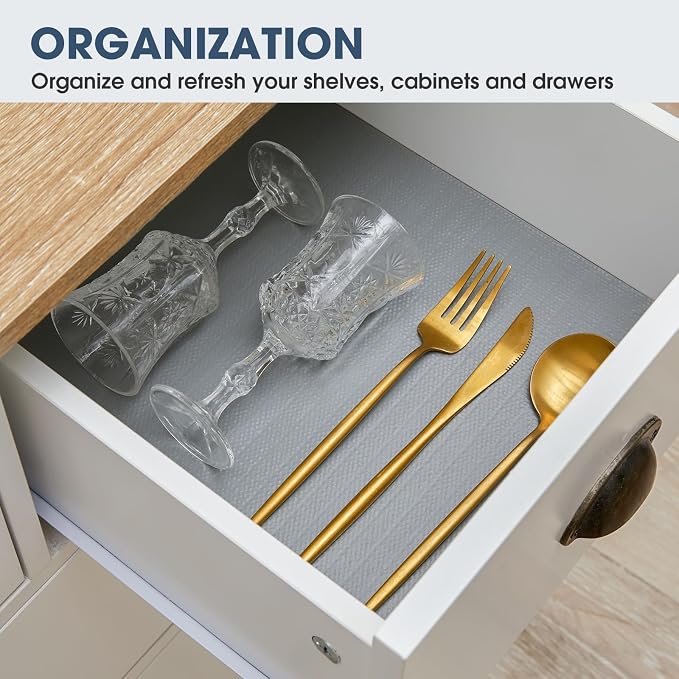 Drawer and Shelf Liner, Non-Slip Kitchen Cabinet Liners Non-Adhesive Thick Strong Grip Waterproof Washable Mats Protect Dresser Shelves Cupboard Bathroom Cabinets, Pure Gray, 18 in X 10 FT