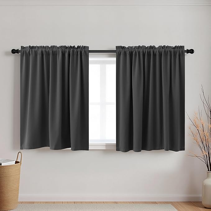 KOUFALL Short Blackout Curtains 36 Inch Length for Small Window, RV Camper Windows, Black Out Thermal Insulated Curtains for Bedroom, 34x36 in Long