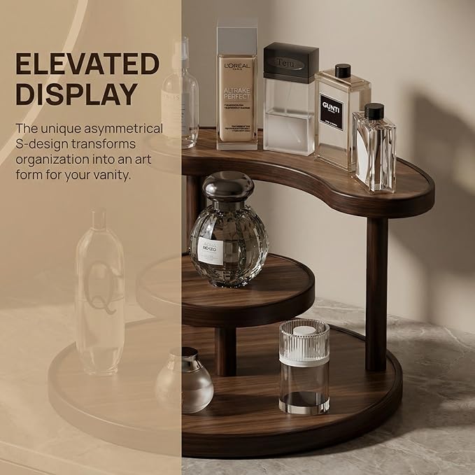 GDQ Wooden Display Organizer Stand,Perfume Organizer, Brown Bamboo Vanity Organizer Display Storage for Cosmetics, Perfume, Plants, Tea Set, Open Design for Entryway/Living Room/Bathroom/Bedroom