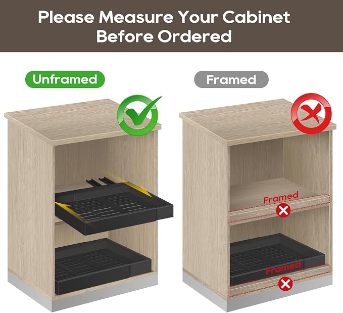 Expandable Pull Out Cabinet Organizer 16.5" Deep, 3 Rails Slide Out Drawer for Kitchen Cabinet, Adjustable No Drill Roll Out Shelf Adhesive with Nano Film 12.2"-20.5" W Black 1 Pack
