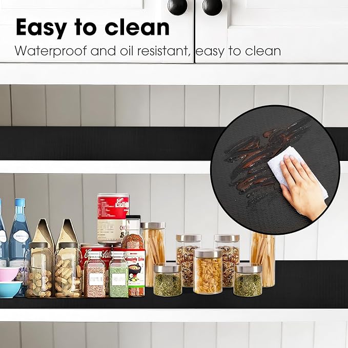 Drawer and Shelf Liner, Non-Slip Kitchen Cabinet Liners Non-Adhesive Thick Strong Grip Waterproof Washable Mats Protect Dresser Shelves Cupboard Bathroom Cabinets, Black, 12 in X 10 FT