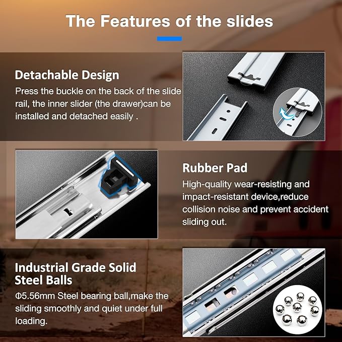 Heavy Duty Drawer Slides Full Extension Runners 12 14 16 18 20 22 24 26 28 30 32 34 36 38 40 Inch Side Mount Rails for Drawer Capacity 180 lb 1 Pair