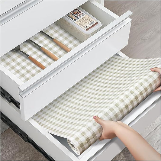 Drawer and Shelf Liner, Non-Slip Kitchen Cabinet Liners Non-Adhesive Thick Strong Grip Waterproof Washable Mats Protect Dresser Shelves Cupboard Bathroom Cabinets, Yellow Plaid, 18 in X 20 FT