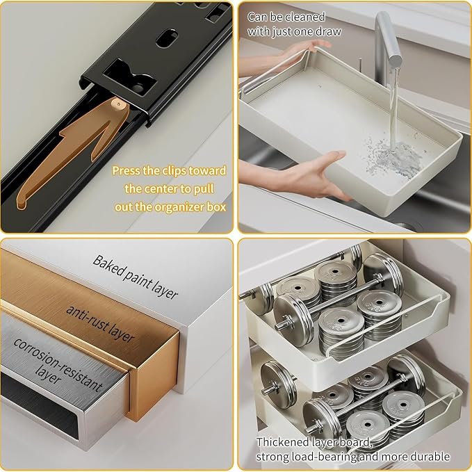 Pull Out Drawers for Cabinets Kitchen Organizer Expandable Drawer Pull Out Cabinet Organizer Pull Out Drawer for Adhesive Kitchen Cabinet Organizer No Drilling and Nailing Required