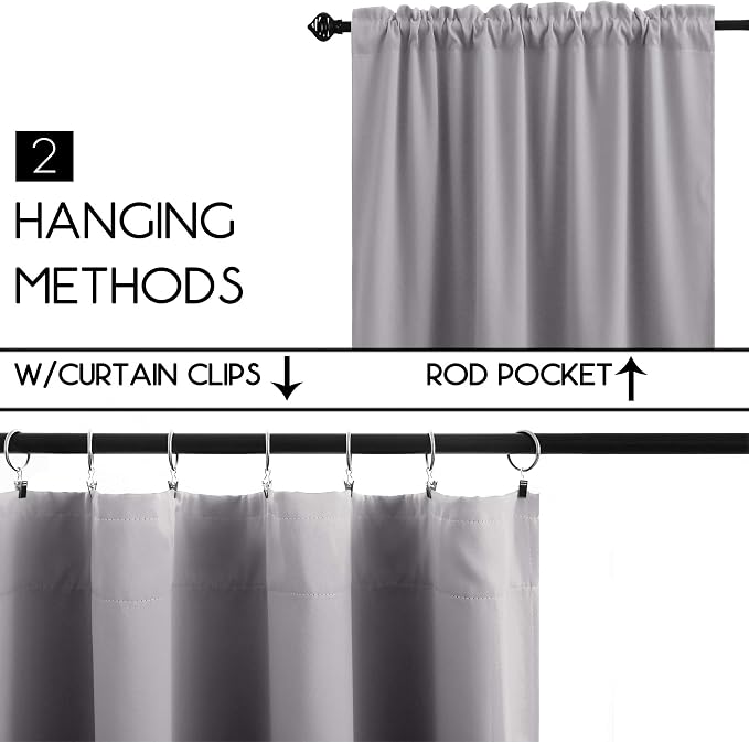 KOUFALL RV Curtains for Camper Windows, Blackout Thermal Insulated Heat Blocking Curtains for Small Windows, Light Grey, 24 Inch Length