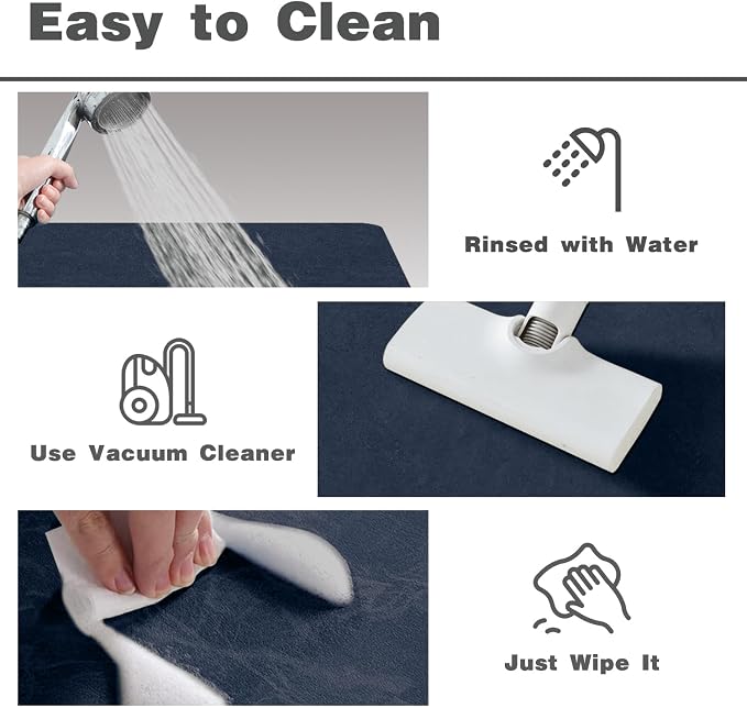 TYUU Bathroom Mat Quick Dry, Bathroom Rugs Non Slip Washable Thin Absorbent Bath Mat Fits Under Door Bathroom Floor Mat Perfect for Bath, Shower, or Sink 24"x70" Navy Blue