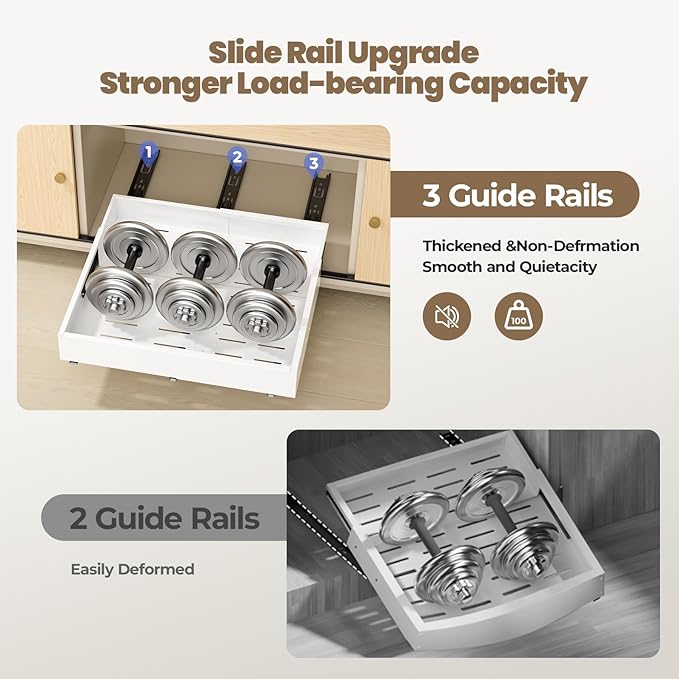 Dayacoco 2Pcs Dayacoco Pull Out Cabinet Organizer, Expandable Width (11.4"-19.4") and Depth (16.7"-21.4") With 3 Rails, Slide out Drawers for Kitchen Base Cabinet Organization, No Drill, White