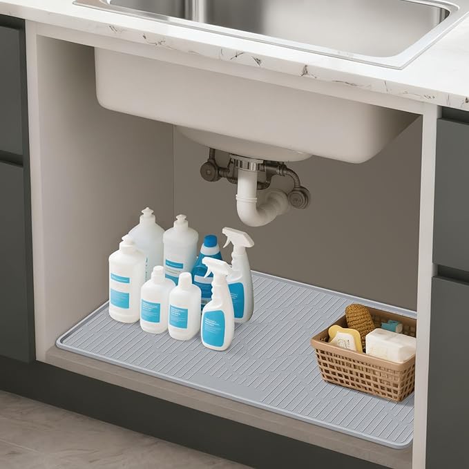 24" x 24" Under Sink Mat for Kitchen Lanstics Under Sink Organizer Waterproof Raised Edge Silicone Mat Sink Protector Silicone Organizers Tray for Kitchen Bathroom