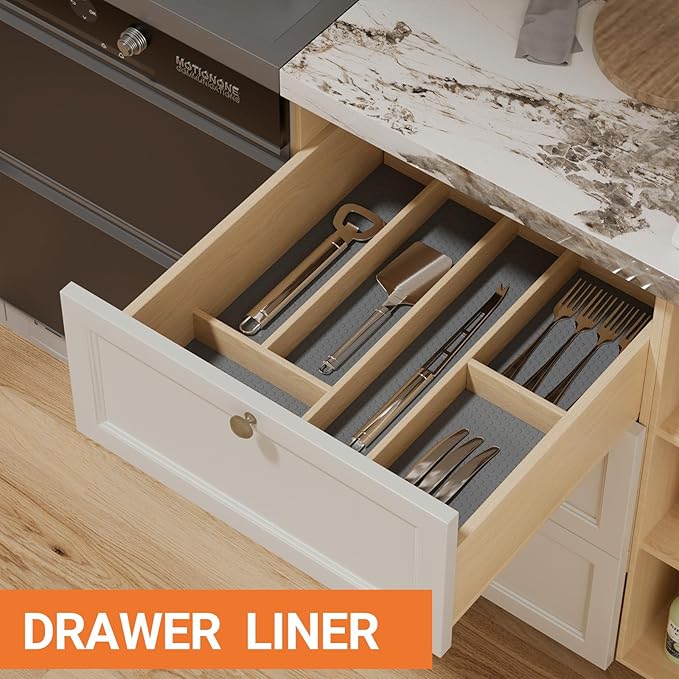 FLPMIX Waterproof Cabinet Shelf Liner: Non-Adhesive Drawer Liners Dark Grey - 17.7" × 300" Easy to Cut Pantry Shelving Liner for Cupboard