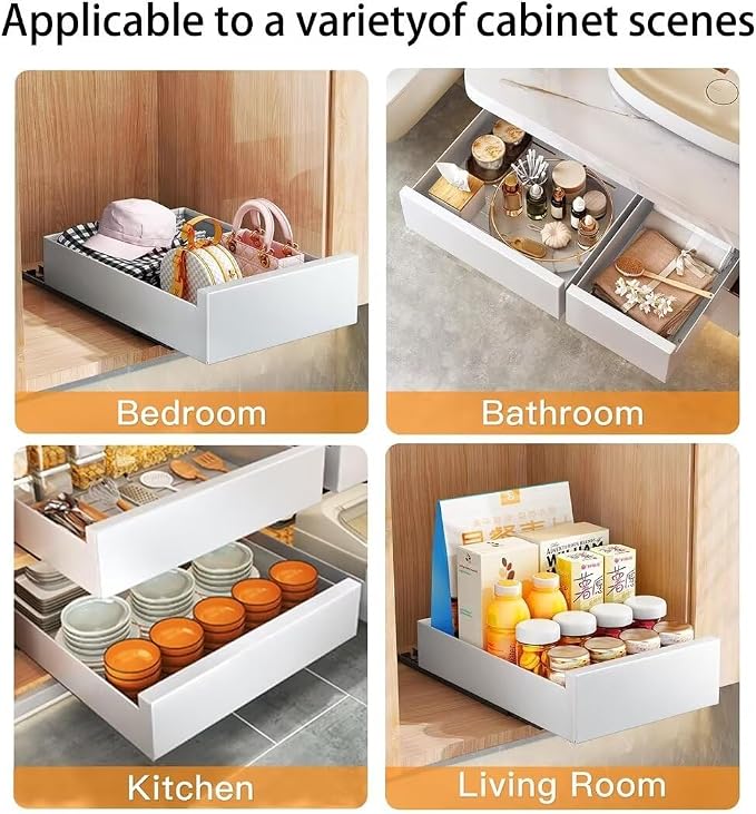Pull Out Cabinet Slide Out Kitchen Storage Shelf No Drill Pullout Drawers Kitchen Cupboard Space Saving Pull Out Shelves for Home Living Room & Pantry，White 30cm