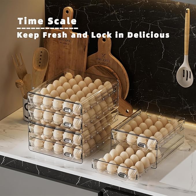 HIYOHIYO Clear 60 Egg Holder for Fridge, High Capacity Egg Container for Refrigerator, Stackable Egg Storage Trays for Countertop, Eggs Organizer for Refrigerator (11.6"x 10.2"x 5.1")