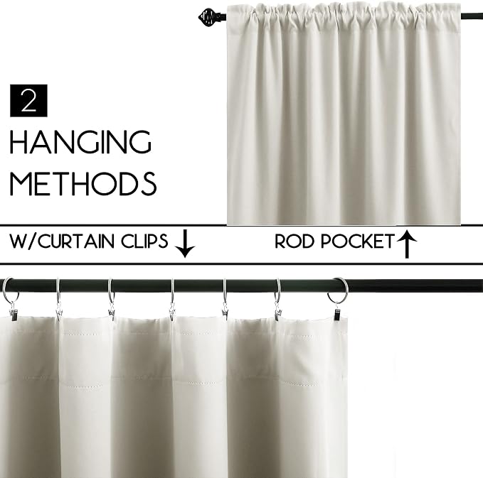 KOUFALL Kitchen Curtains Cafe Curtain Tiers Short Blackout Small Curtains for Bathroom Window Wide 34 X 30 Length Cream White Beige