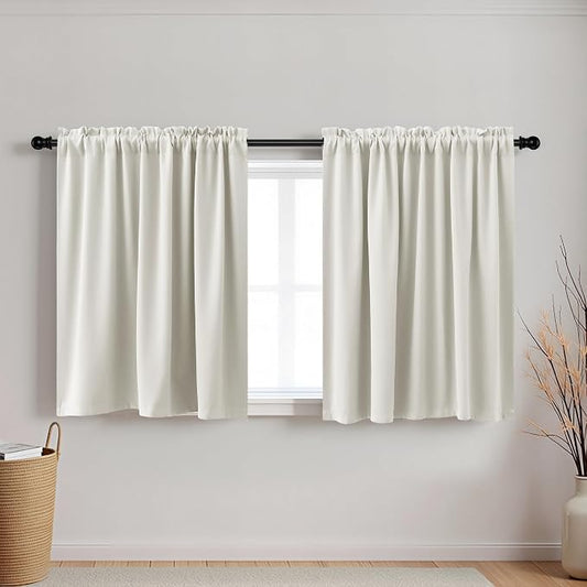 KOUFALL Kitchen Curtains Cafe Curtain Tiers Short Blackout Small Curtains for Bathroom Window Wide 34 X 30 Length Cream White Beige