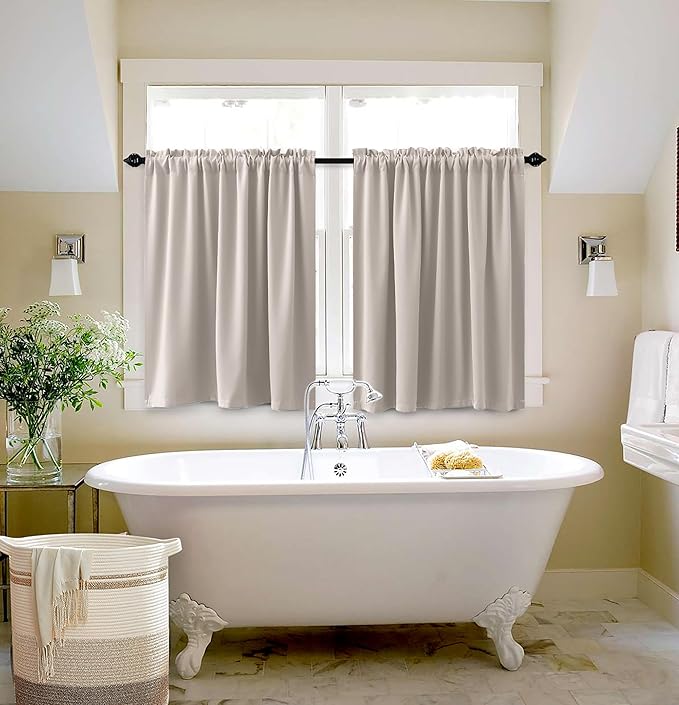 KOUFALL Short Cafe Curtains for Kitchen Window Over Sink 36 Inch Length,Blackout Tan Beige Neutral Modern Farmhouse Door Curtains for Door Window