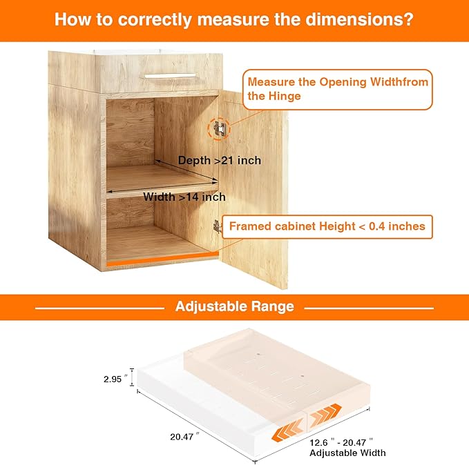 Expandable Pull Out Cabinet Organizer, Slide Out Cabinet Shelves with 3 Quiet Rails, Nano Adhesive No Drill Roll Out Drawers for Kitchen, Pantry, Bathroom, 12.6"-20.4" W x 21" D, White