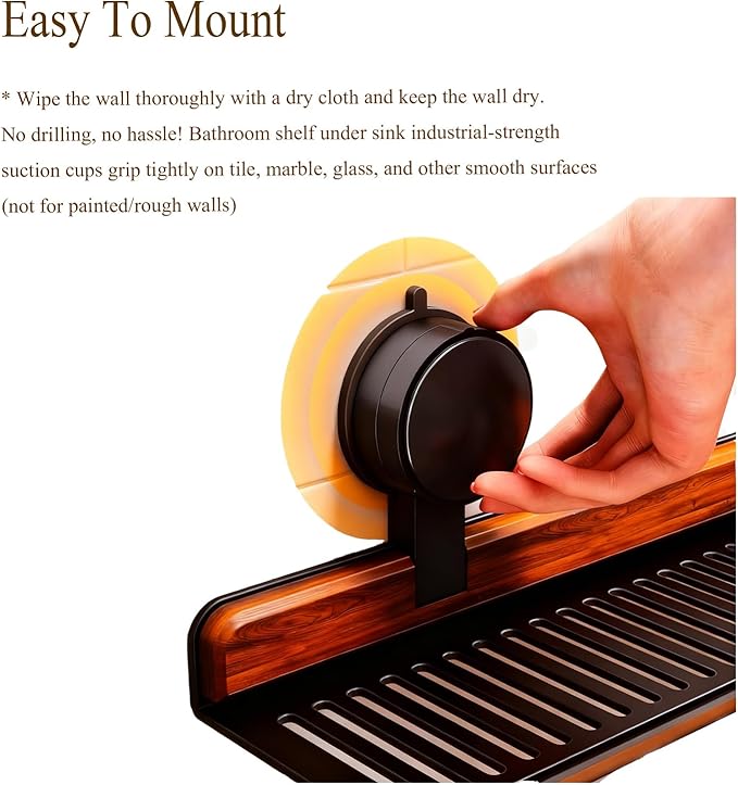 Bathroom Sink Shelf Over Faucet, No Drill Floating Shelf for Bathroom Sink, Under Sink Caddy Organizers for Toothbrush Soap (Black, 24 inch)