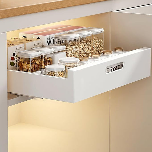 Slide Out Drawer Storage Shelves For Cupboard Cabinet,Extendable Sliding Drawer,No Need Drill and Nailing,for Pantry and Bathroom Vanity,with Adhesive Nano Film. ( Color : White , Size : 40*43*7cm )