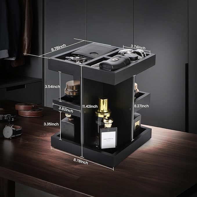 EXIN DECHEN Cologne Organizer for Men,Cologne Stand,3 Tier Wooden Perfume Shelf with Rotate,Desk Organizer,Gift for Dad From Wife,Husband Boyfriend Birthday Gift Ideas,Fathers Day Gift for Men