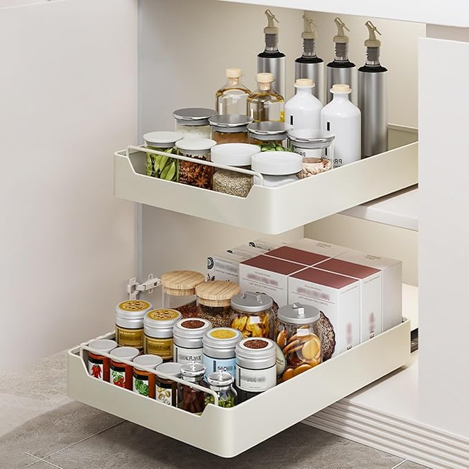 Pull Out Drawers for Cabinets Extendable Drawer Kitchen Expandable Drawer Pull Slide Out Drawer with Handle Stainless Steel Extendable Cabinet Organizer No Drilling and Nailing Required