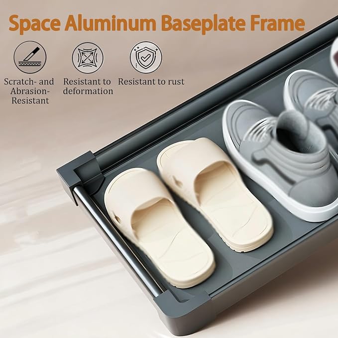 No-Drill Pull Out Drawer Shoe Rack Organizer,Damped Slide Rails Adjustable Width16-34 Inch, Push to Open Toe-Kick Shoe Rack for Cabinet Bottom(Black,18.1 * 22in)