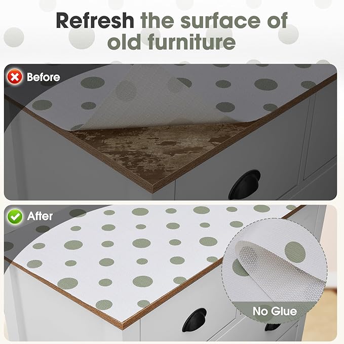 Drawer and Shelf Liner, Non-Slip Kitchen Cabinet Liners Non-Adhesive Thick Strong Grip Waterproof Washable Mats Protect Dresser Shelves Cupboard Bathroom Cabinets, Polka Dot, 12 in X 10 FT