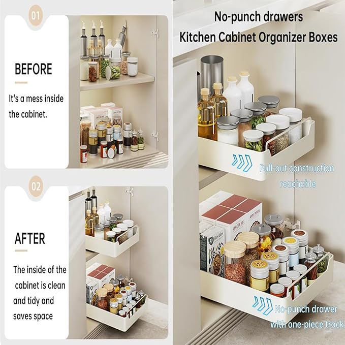 Pull Out Drawers for Cabinets Pull-Out Cabinet Organizer Slide Out Cabinet Pull Out Drawer Shelves for Cabinets for Gluing Expandable Drawer Kitchen without Drilling